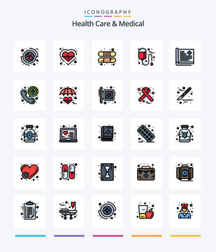 Creative Health Care And Medical 25 Line FIlled icon pack  Such As healthcare. care. aid. medical. bag