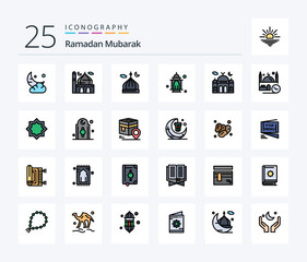 Ramadan 25 Line Filled icon pack including muslim. art. moon. namaz. masjid