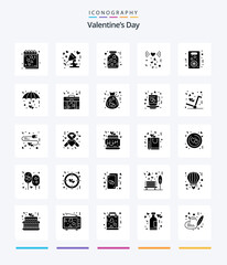 Creative Valentines Day 25 Glyph Solid Black icon pack  Such As signal. love. love. heart. love