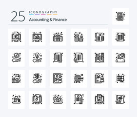 Accounting And Finance 25 Line icon pack including budget. money. data. coins. finance