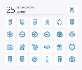 Military 25 Blue Color icon pack including military. gun. rank. terrorism. dynamite