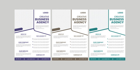 A bundle of three vertical a4 flyer template, pamphlet catalog design, interior horizontal book, trend geometric profile, advert flyer design