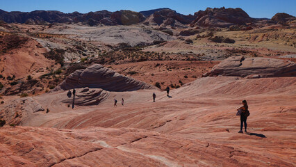 Hikers at the Fire Wave in Valley of Fire, Nevada