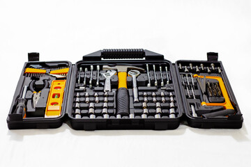 toolbox with variety of these, on white background
