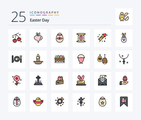 Easter 25 Line Filled icon pack including fire. easter. bird. scroll. education