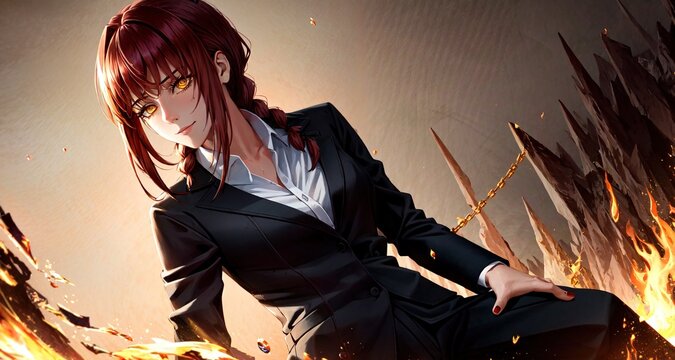 anime - style image of a woman in a suit and tie