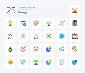 Strategy 25 Flat Color icon pack including strategy. clipboard. seo. level. balance scale