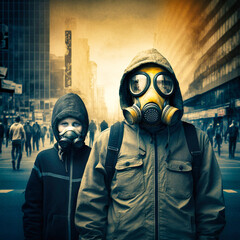 People with gas masks
