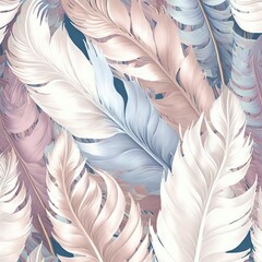  a pattern of feathers with a blue background and pink and white feathers on it, all in a pattern, with a blue background and white feathers on the bottom of the top of the. Generative AI