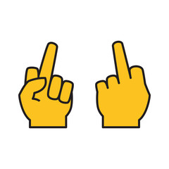 Middle Finger Yellow Hand Design, Rude Gesture Icon, Vector EPS Template Isolated on White Background.