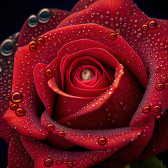 burgundy rose with water drops on a black background. Generative Ai