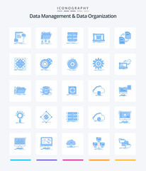 Creative Data Management And Data Organization 25 Blue icon pack  Such As checklist. system. folder. data. rack