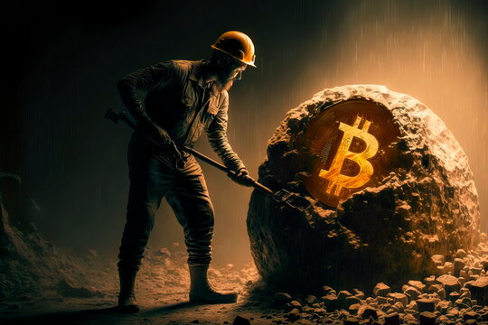 Digging and mining bitcoins in a mine Generative AI