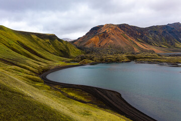 lake in the mountains of iceland in the highlands