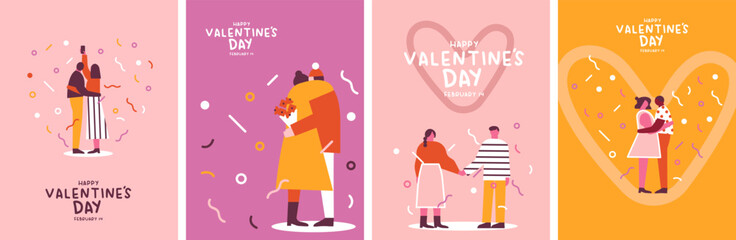 Valentine's Day couple in love people cartoon set vector illustration