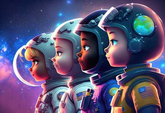 Teenage astronauts space explorers. sketch art for artist creativity and inspiration. generative AI	
