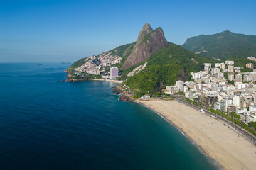 Aerial View of Leblon Beach and Two Brothers Mountain in Rio de Janeiro, Brazil