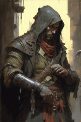 Assassin character design. Role-playing game illustration. Generative AI.