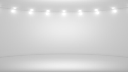 White abstract studio background, empty room, lights. 3d rendering