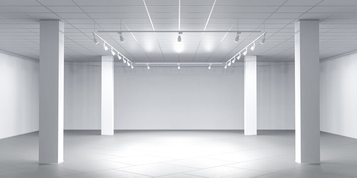 Empty room white interior. Elegance fashion podium. 3D rendering