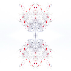 Monochrome white background. Texture of white flowers with red blood drops on a white background. White light template for text.