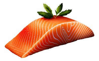 Fresh salmon pieces cube steaks with rosemary on transparent background illustration