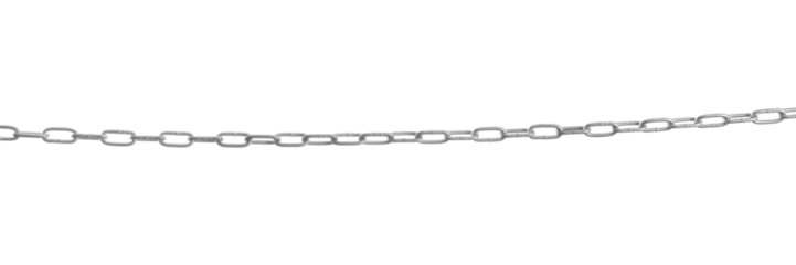 Long and strong silver colored chain. Isolated png with transparency