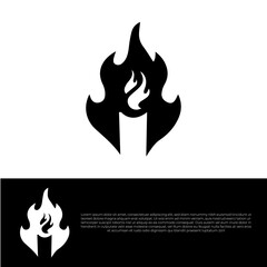 Fire candle logo vector template,
Candle icon, flat style isolated on black and white background - Vector illustration.