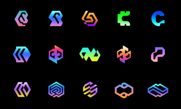 Best logo collection set for company logo and icon, Abstract modern futuristic lettering vector logo concept branding shapes using gradient color, editable and customizable,