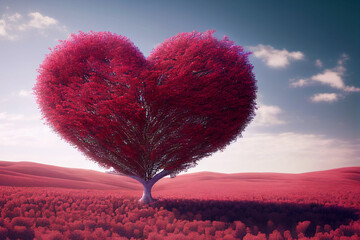 Fototapeta Heart tree. Red heart shaped tree. Valentine background. Love. Valentines day illustration obraz