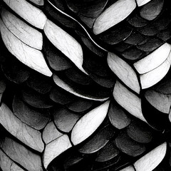 motif répétitif abstrait sans bord - écailles - noir et blanc - illustration IA - obrazy, fototapety, plakaty