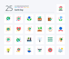 Earth Day 25 Flat Color icon pack including nature. bag. earth. earth. cake