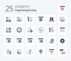 Programming And Coding 25 Flat Color icon pack including develop. coding. planning. development