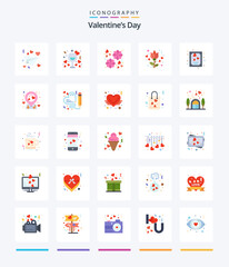 Creative Valentines Day 25 Flat icon pack  Such As valentines. heart. flower. card. love