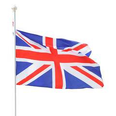 British flag (Union jack) on flagpole. Isolated png with transparency