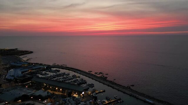 Old Jaffa port at sunset time aerial photography