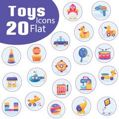 Set of colored toys icons Flat design Vector