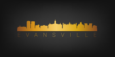 Naklejka premium Evansville, IN, USA Gold Skyline City Silhouette Vector. Golden Design Luxury Style Icon Symbols. Travel and Tourism Famous Buildings.