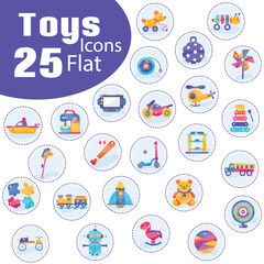 Fototapeta premium Set of colored toys icons Flat design Vector