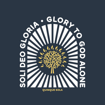 Christian illustration. Five Solas of the Reformation. Glory to God alone.