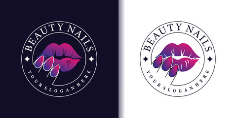 Luxury beauty nail salon logo design with modern emblem style Premium Vektor