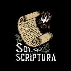 A hand-drawn Christian doodle illustration. The Five Solas of the Reformation. Scripture alone.
