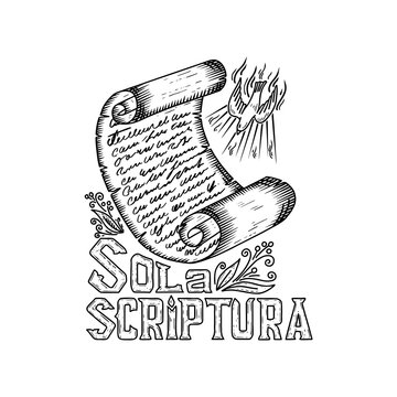 A hand-drawn Christian doodle illustration. The Five Solas of the Reformation. Scripture alone.
