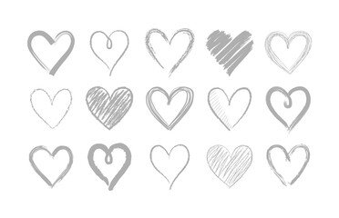 Set of doodle hand drawn hearts. Cute sketched heart shaped design elements