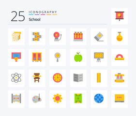 School 25 Flat Color icon pack including labe. stationary. school. eraser. education