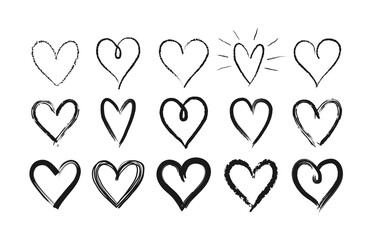 Set of doodle hand drawn hearts. Cute sketched heart shaped design elements