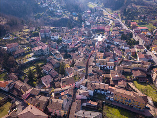 aerial view of the small town of Garbagna, Piedmont, Italy