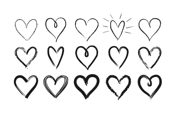 Set of doodle hand drawn hearts. Cute sketched heart shaped design elements