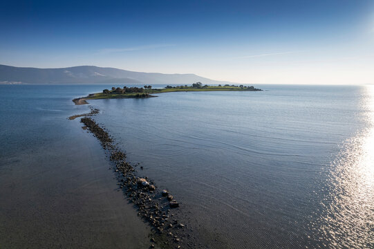 Aerial view of Didim Akb&uuml;k and city center. Aydin Turkey