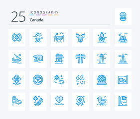 Canada 25 Blue Color icon pack including water pot. kettle. sun. beverage. canada